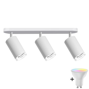 Spot LED RGBW dimmable pour salle de bains TURYN, 3x GU10, 4,8W, 230V, 3000 K, IP44, blanc + télécommande