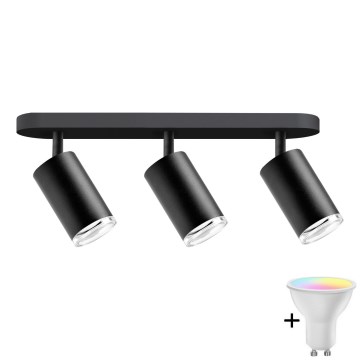 Spot LED RGBW dimmable pour salle de bains TURYN 3xGU10/4,8W/230V 3000K IP44 noir + télécommande