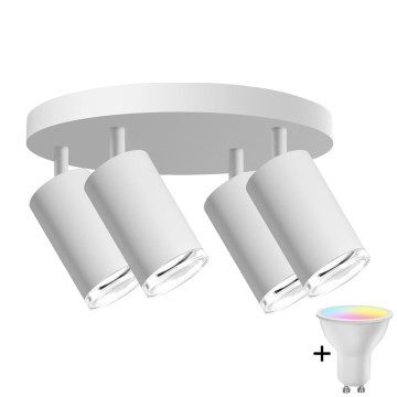 Spot LED RGBW dimmable pour salle de bains TURYN 4x GU10 / 4,8W / 230V / 3000K / IP44 blanc + télécommande