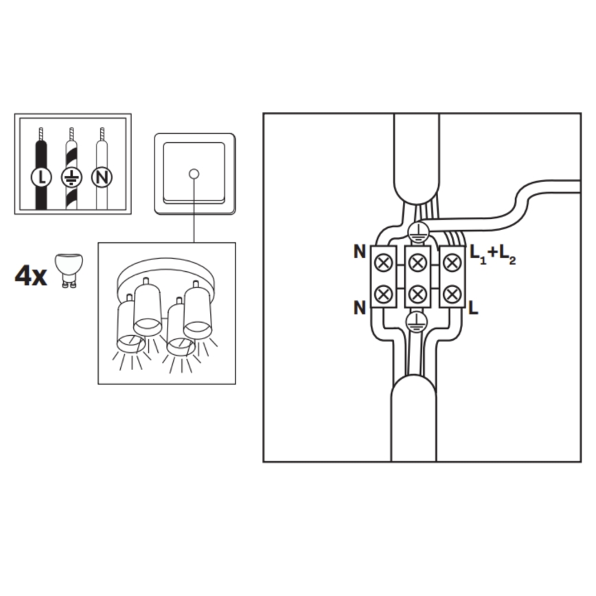 Spot LED RGBW dimmable pour salle de bains TURYN 4xGU10/6W/230V 3000K IP44 noir + télécommande