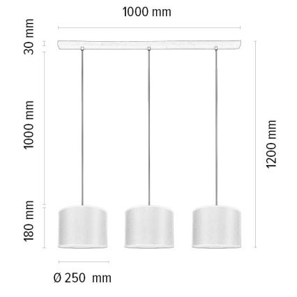 Suspension sur câble BENITA 3xE27/40W/230V crème/chêne