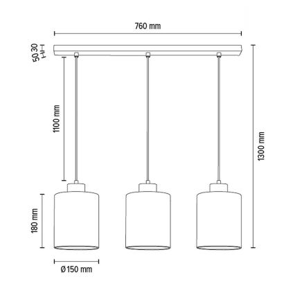 Suspension filaire ZEFIR 3xE27/60W/230V chêne