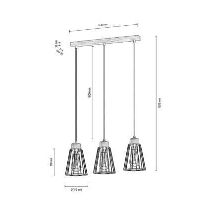 Spot-Light - Suspension filaire ORAZIO 3xE27/60W/230V chêne - certifié FSC