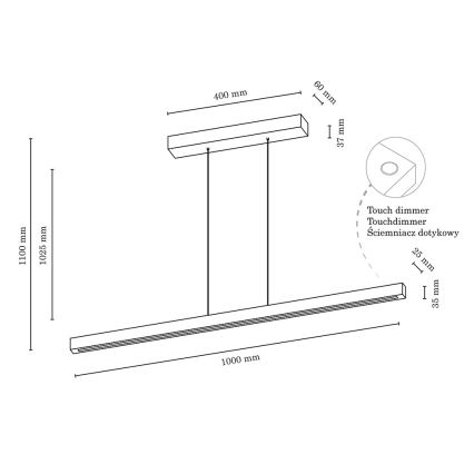 Suspension filaire à intensité variable SMAL LED/15W/230V chêne - certifié FSC