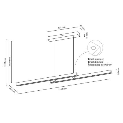 Suspension filaire à intensité variable SMAL 2xLED/22,5W/230V chêne - certifié FSC