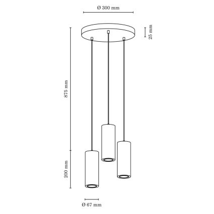 Suspension filaire LED à intensité variable PIPE 3xGU10/5W/230V chêne mat