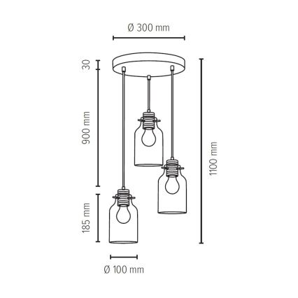 Suspension filaire ALESSANDRO 3xE27/60W/230V chêne - certifié FSC