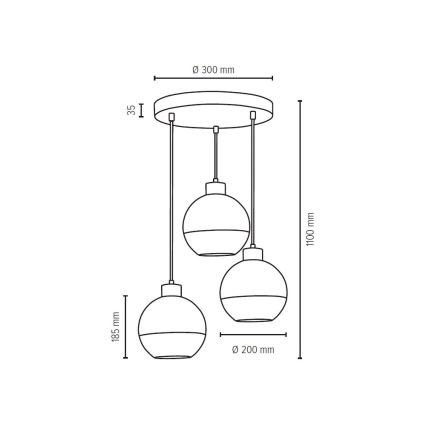 Suspension filaire LINEA 3xE27/60W/230V chêne - certifié FSC