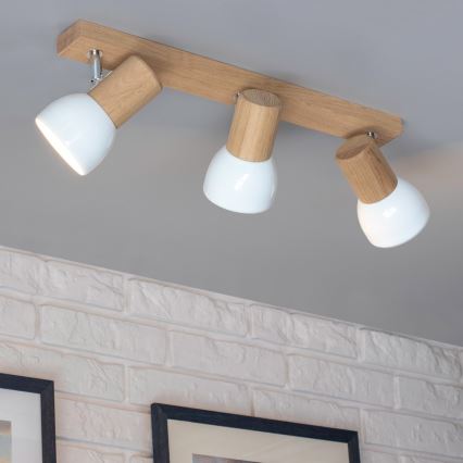 Spot d'éclairage SVENDA 3xE27/60W/230V chêne/blanc