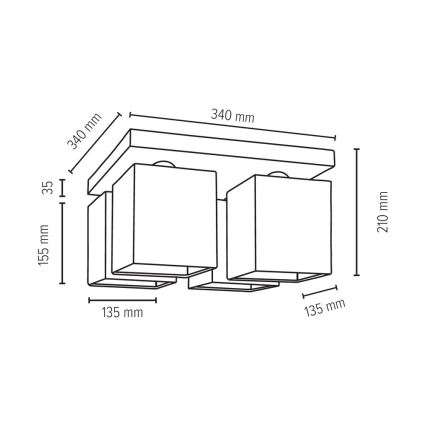 Plafonnier GREAT 4xE27/25W/230V béton - certifié FSC