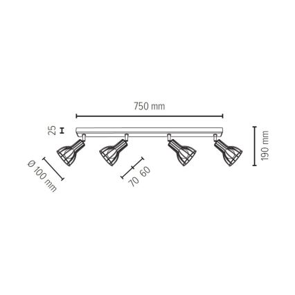 Spot MEGAN 4xE14/40W/230V chêne - certifié FSC