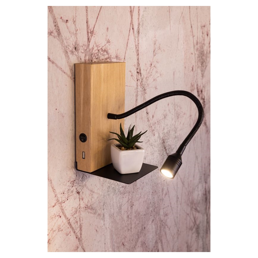 Applique murale LECTOR LED/2,5W/230V USB chêne – certifié FSC