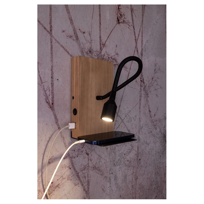 Applique murale LECTOR LED/2,5W/230V USB chêne – certifié FSC