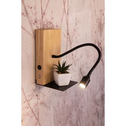 Applique murale LECTOR LED/2,5W/230V USB chêne