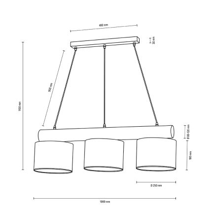 Suspension filaire PINO MIX 3xE27/40W/230V pin - certifié FSC