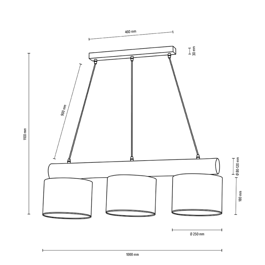 Suspension filaire PINO MIX 3xE27/40W/230V pin - certifié FSC