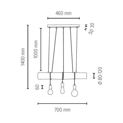 Suspension filaire TRABO 3xE27/60W/230V pin