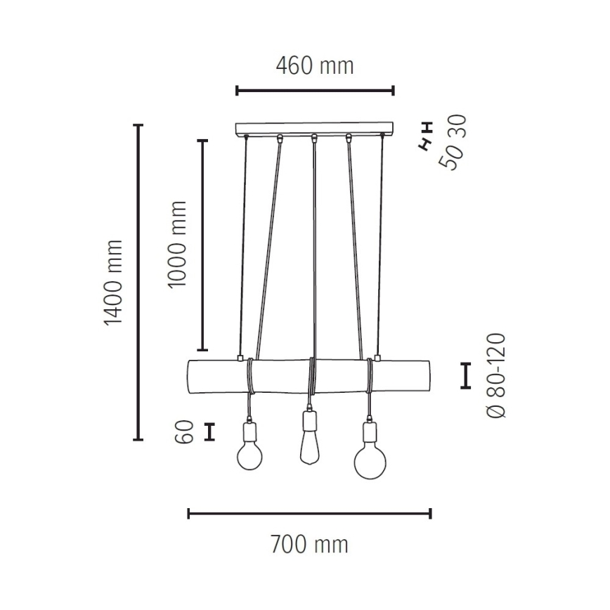Suspension filaire TRABO 3xE27/60W/230V pin