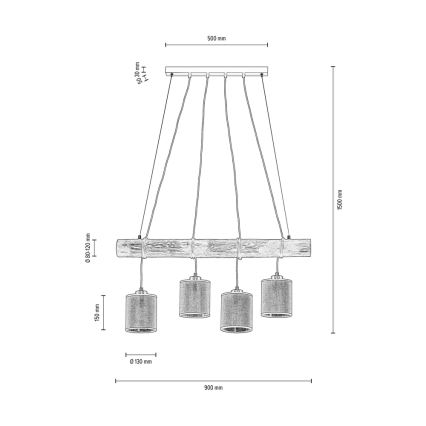 Suspension filaire NEGRO 4xE27/25W/230V pin - certifié FSC