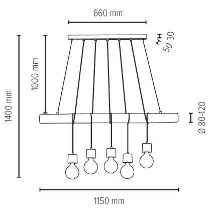 Suspension filaire TRABO 5xE27/60W/230V pin - certifié FSC