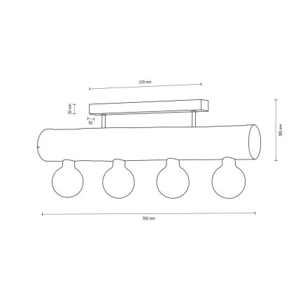 Lustre monté en surface TRABO 4xE27/60W/230V pin - certifié FSC