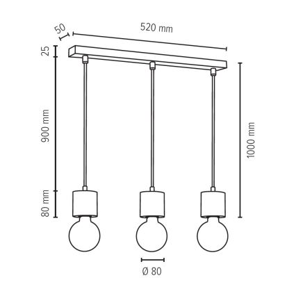 Suspension filaire TRONGO ROUND 3xE27/60W/230V chêne - certifié FSC