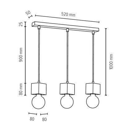 Suspension filaire TRONGO ROUND 3xE27/60W/230V chêne - certifié FSC