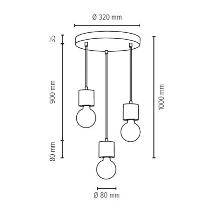 Suspension filaire STRONG 3xE27/60W/230V béton - certifié FSC