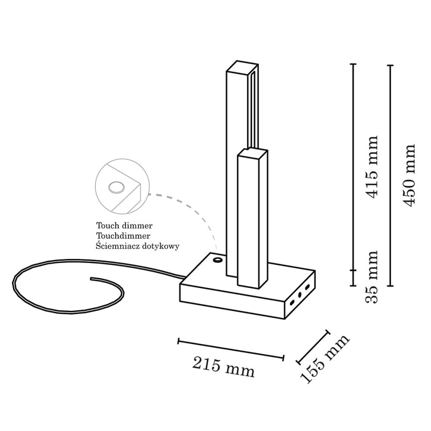 Lampe de table à intensité variable SOHO BLACK LED/10W/230V 45 cm chêne