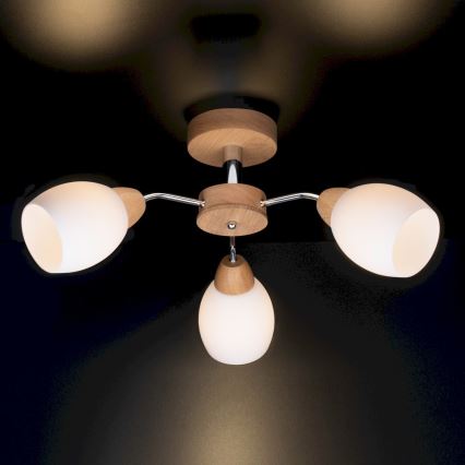 Lustre monté en surface PARMA 3xE27/40W/230V chêne - certifié FSC