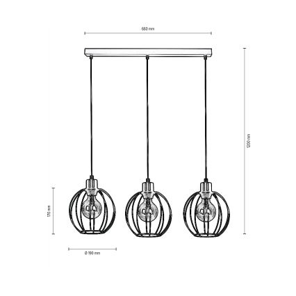 Suspension filaire BERIS 3xE27/60W/230V chêne - certifié FSC