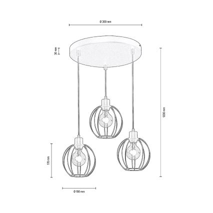 Suspension filaire BERIS 3xE27/60W/230V