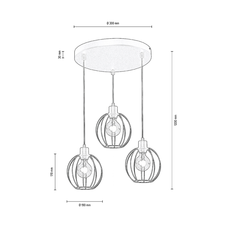Suspension filaire BERIS 3xE27/60W/230V