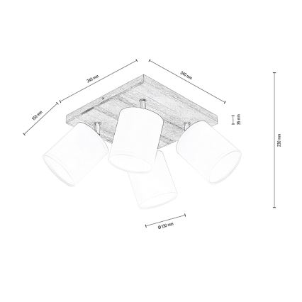 Spot de plafond APRILLIA 4xE27/25W/230V chêne/blanc