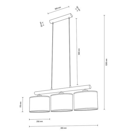 Suspension filaire MERCEDES 3xE27/40W/230V crème/chêne – FSC certifié