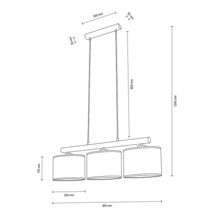 Suspension filaire MERCEDES 3xE27/40W/230V blanc/chêne – FSC certifié