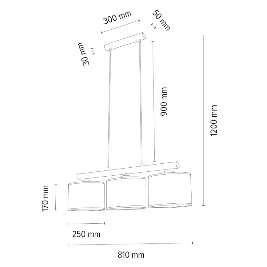 Suspension filaire MERCEDES 3xE27/40W/230V marron/chêne – FSC certifié