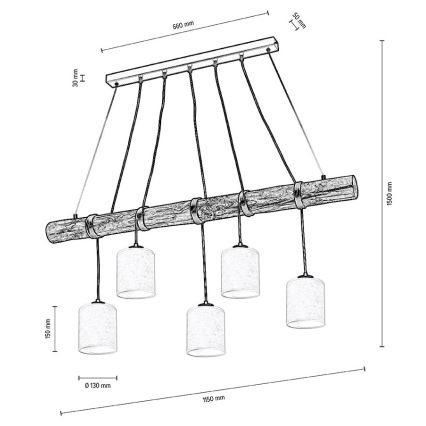 Suspension filaire TRENO 5xE27/25W/230V pin – FSC certifié