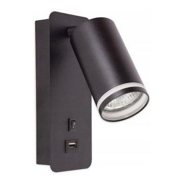 Spot mural avec chargeur USB 1xGU10/35W/230V noir