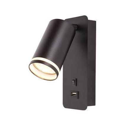 Spot mural avec chargeur USB 1xGU10/35W/230V noir