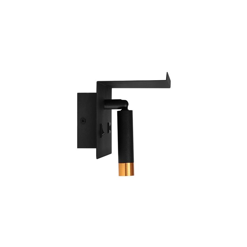 Spot mural avec étagère et USB chargeur 1xG9/35W/230V noir/doré
