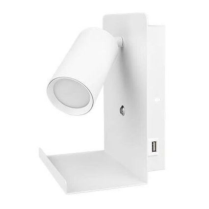 Spot mural avec étagère et USB chargeur 1xGU10/35W/230V blanc