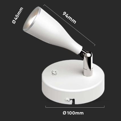 Spot mural avec un interrupteur LED/4,5W/230V 3000K blanc