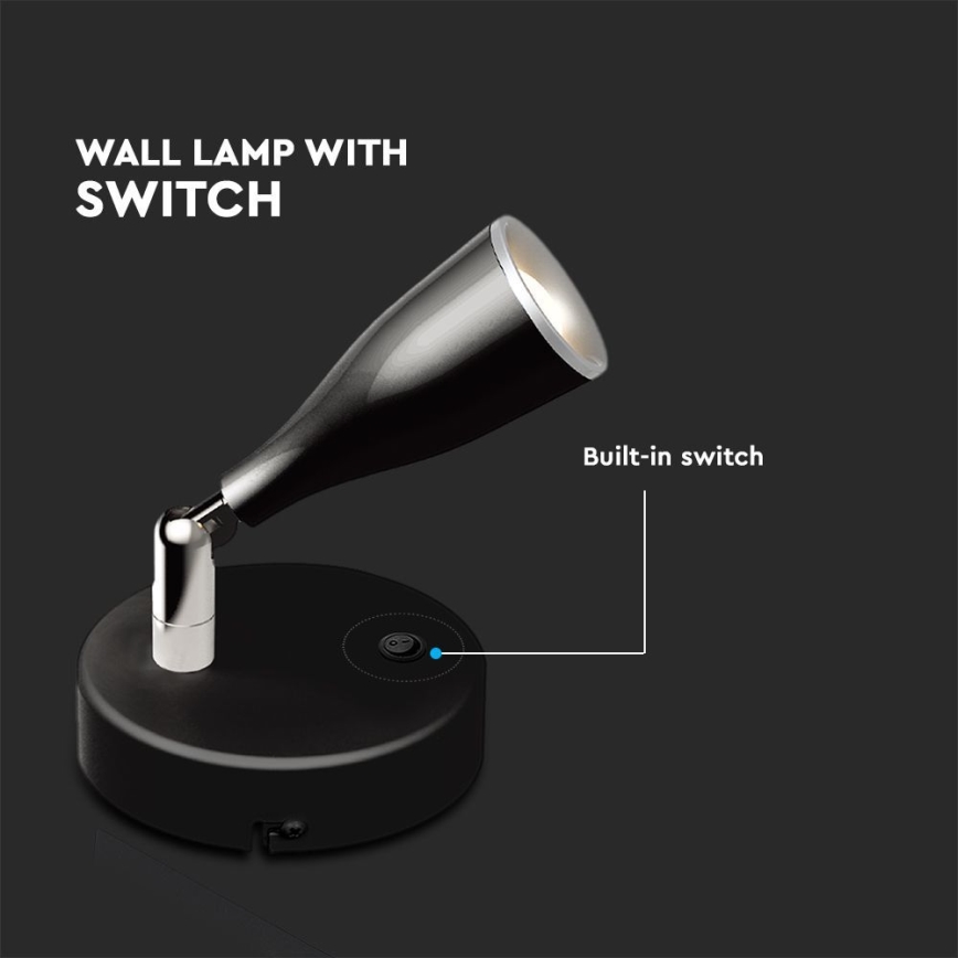 Spot mural avec un interrupteur LED/4,5W/230V 4000K noir