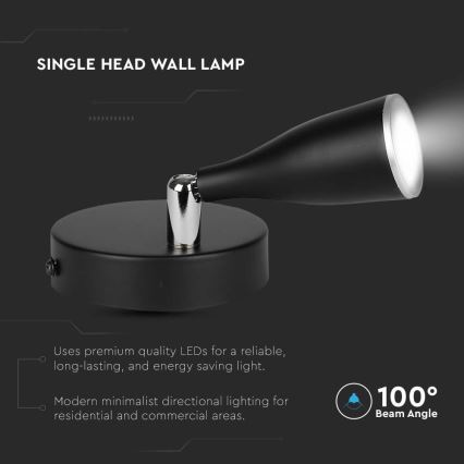 Spot mural avec un interrupteur LED/4,5W/230V 4000K noir