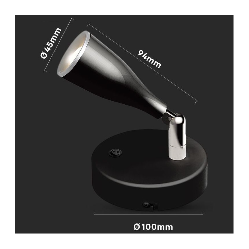 Spot mural avec un interrupteur LED/4,5W/230V 4000K noir