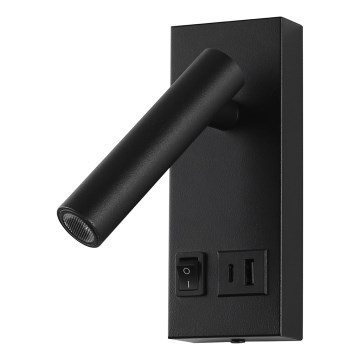 Spot mural avec USB LED/2W/230V noir