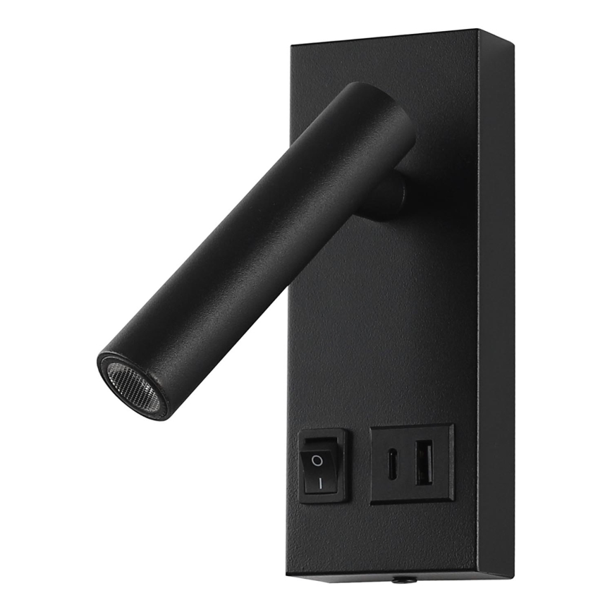 Spot mural avec USB LED/2W/230V noir