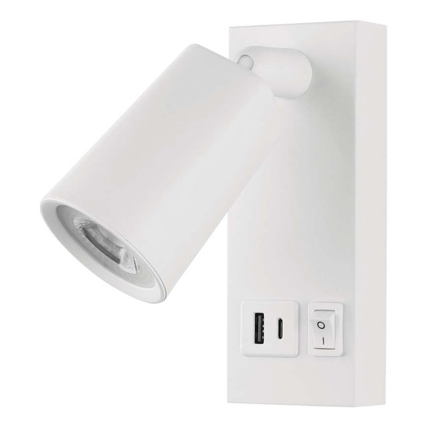 Spot mural avec USB LED/5W/230V blanc