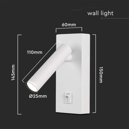 Spot mural LED avec interrupteur LED/2W/230V 3000K blanc